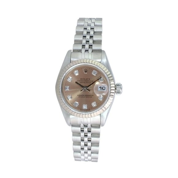 ROLEX DATEJUST SALMON DIAMOND DIAL 18KW FLUTED STEEL JUBILEE WATCH 26 MM 69174 - Picture 2 of 6